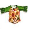 Sunflower Autumn Leaf Green Ruffle Sleeve Raglan Kids Tee