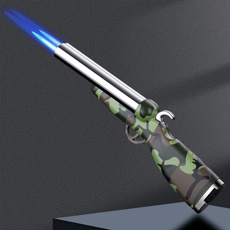 Creative Double Blue Flame Shotgun Lighter Butane Gas Windproof Gun