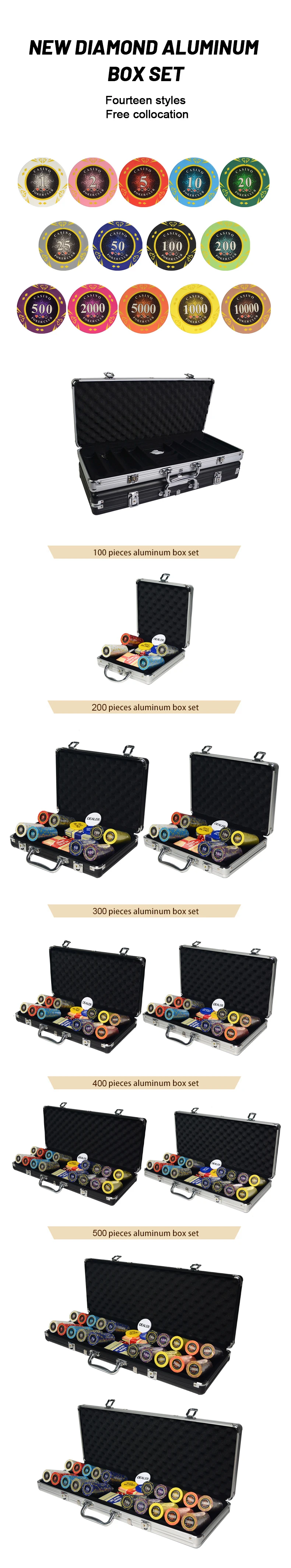 Hot Sale 100500 Pcs Clay Aluminum Poker Chip Case Diamond 14g Pokers