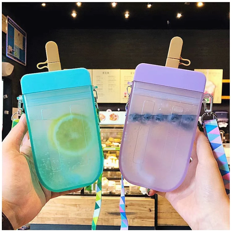 
Классная портативная небольшая переработанная Матовая коробка для мороженого, школьная бутылка для воды с веревкой и соломинкой 