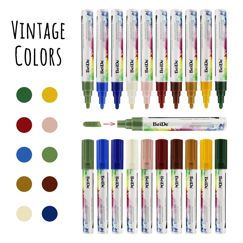 10 винтажных цветах Жидкий Мел маркеры Bold сухое стирание Маркер ручки для доске, доска, Windows, досок, вывески, бистро
