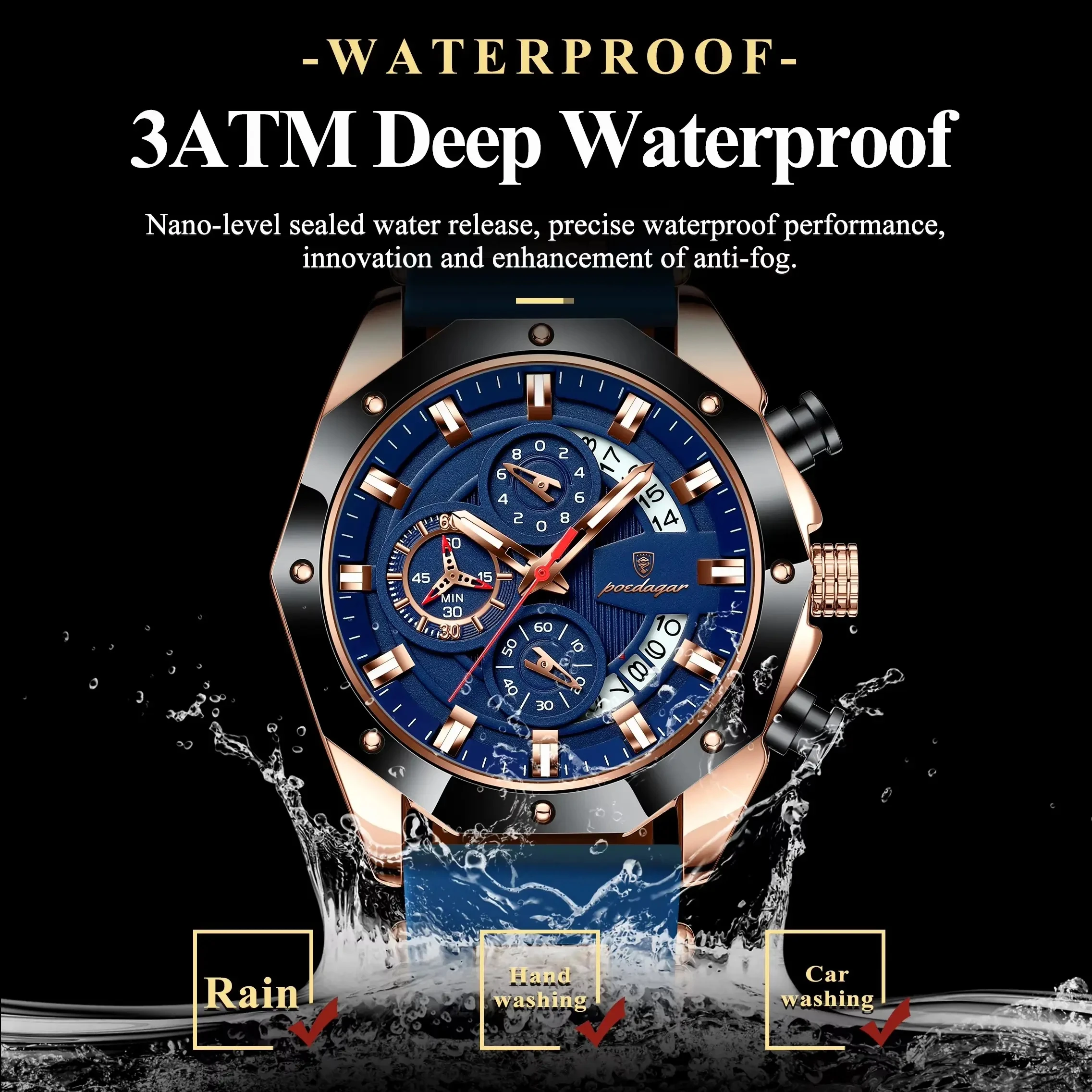 POEDAGAR 913 Men's Watch Waterproof Luminous Sport Chronograph