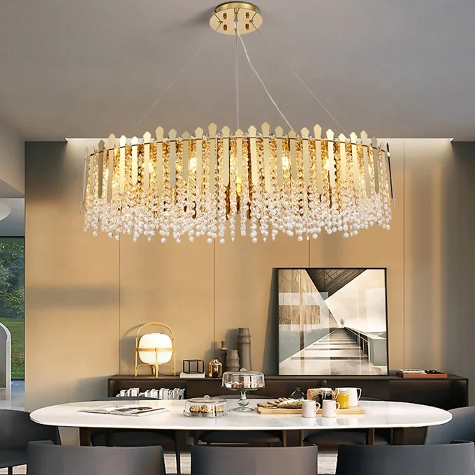 Chandelier luxury Titanium gold stainless steel light fixture  clear crystal beads ETL891041