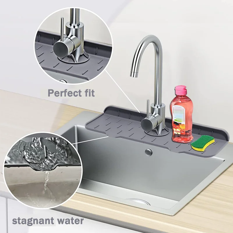 Silicone Kitchen Faucet Mat For Sink Sponge Drain Rack Foldable Sink Mat  Faucet Splash Catcher Bathroom Countertop Protector Mat