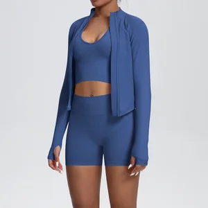 European American Seamless Knitted Yoga Suit Outdoor Leisure Quick-drying Regular Fit Sports Suit Running Fitness Three-piece