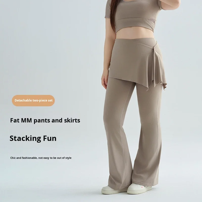 Yoga Pants Skirt Flap False Two-Piece Design Plus Size Tummy Control for Pilates Trainin