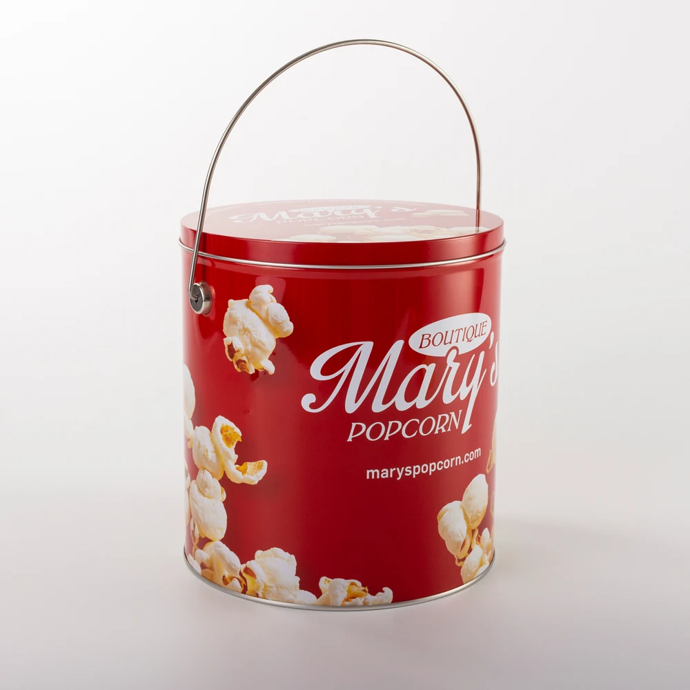 Wholesale Christmas Gift Custom printed Popcorn tins packaging popcorn tin can bucket with lid details