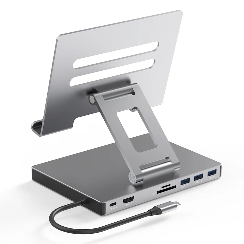 New 8-Port 8 In 1 8-In-1 USB-C Docking Station with Foldable Aluminum Tablet Stand with Multiport USB C Type C Hub for iPad Pro