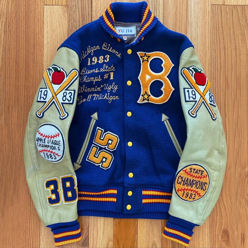 Mens Chenille Embroidery Patch Vintage Letterman Varsity Jackets_voghion.com