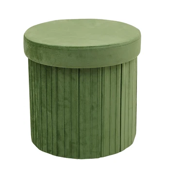 Round Velvet Ottoman Fabric Foldable Storage Ottoman for Living Room