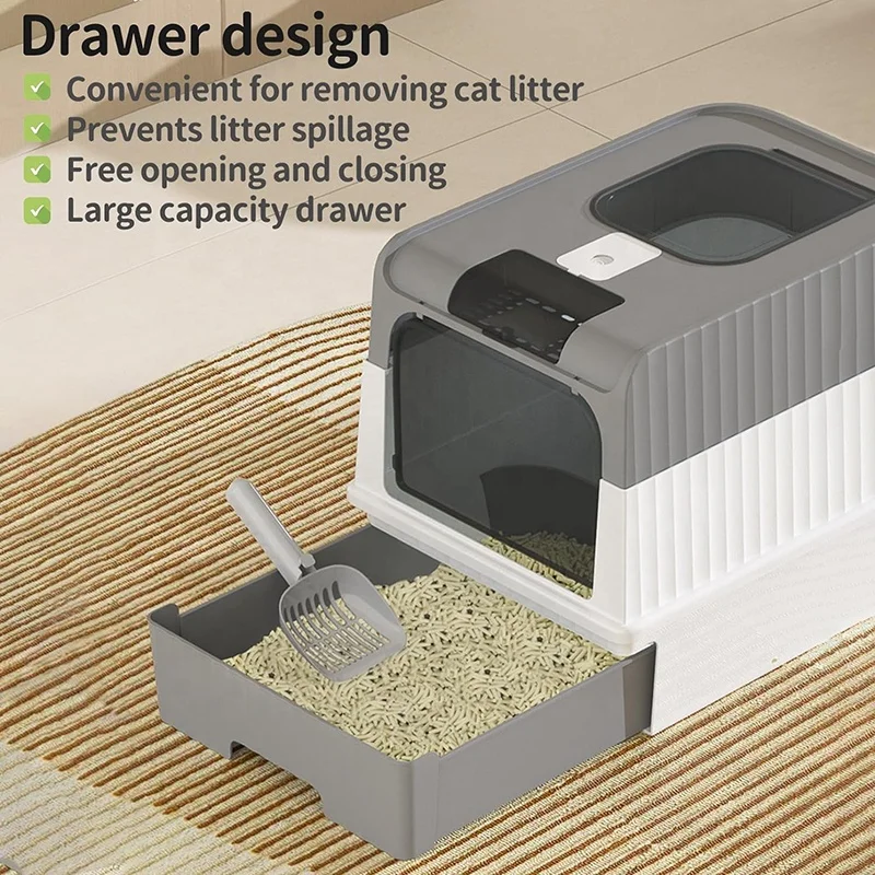 Fully Enclosed Cat Toilet Large Foldable Top Entry Cat Litter Box with Lid