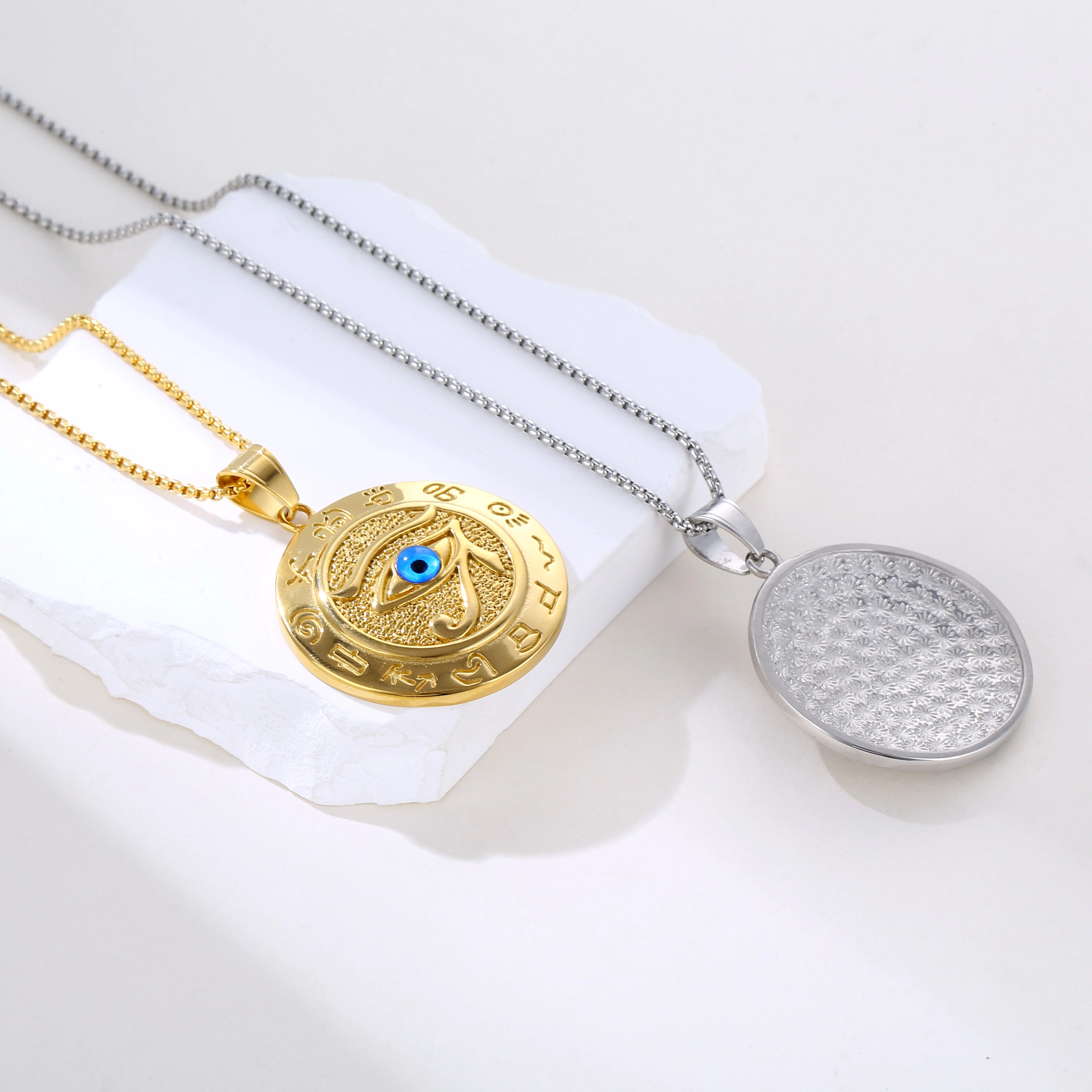Collana Uomo Occhio Di Horus &ndash; Ciondolo Egizio In Acciaio Inox &ndash; Catena Cubana 6mm