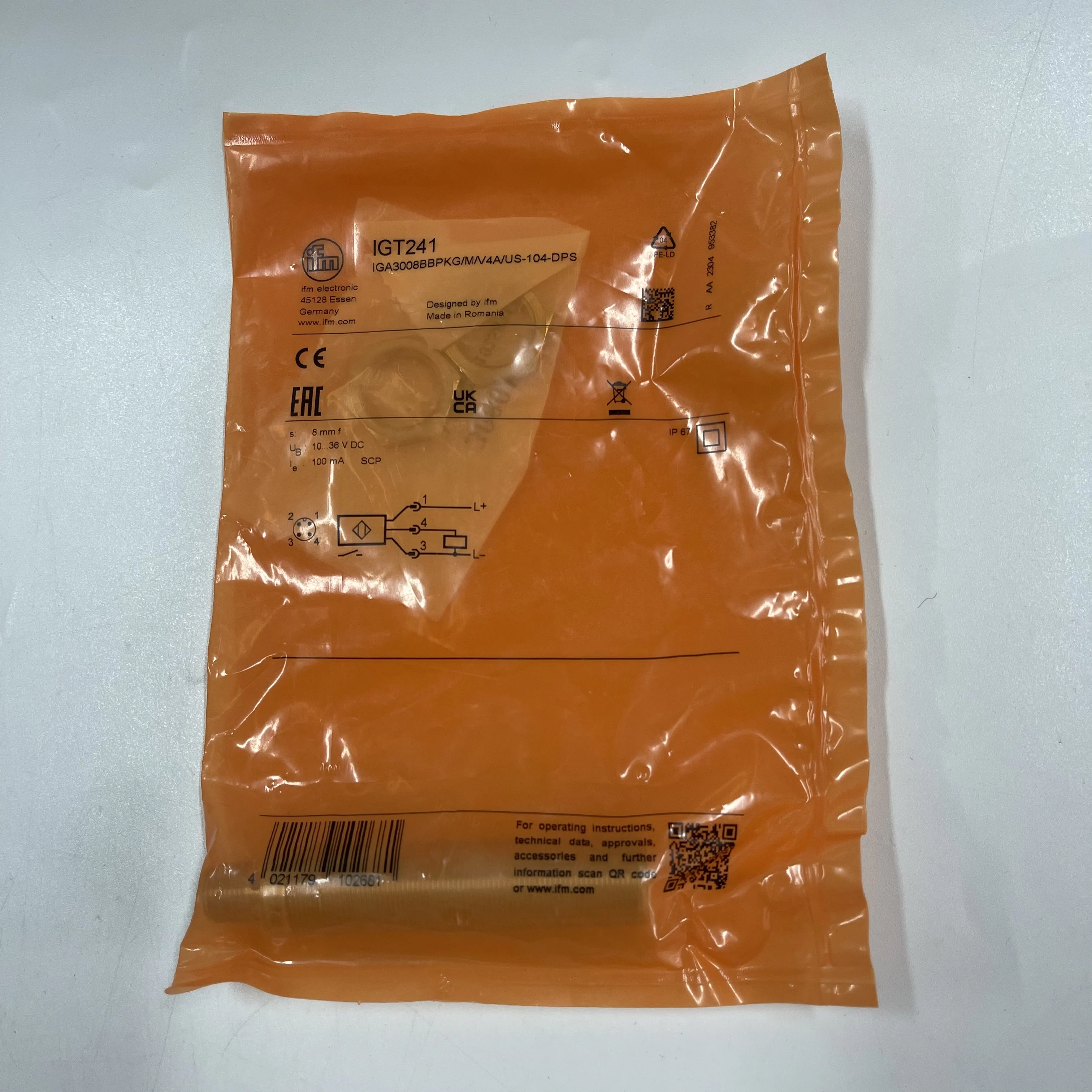 ifm Inductive Sensor IGT241 IGA3008BBPKG/M/V4A/US-104-DPS 