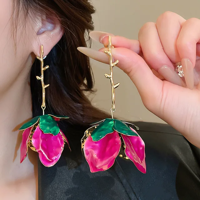 Silver Needle Metal Dripping Oil Tree Branch Flower Niche Exaggerated Light Luxury High End Wholesale Stud Earrings for Women