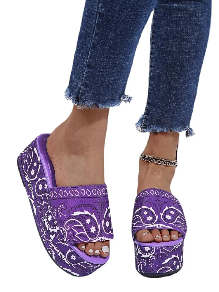 2022 Free Samples Peep Toe High Platform Slip on Bandanas Women Sandals Shoes Thick Bottom Waterproof Slides High Heel Slippers