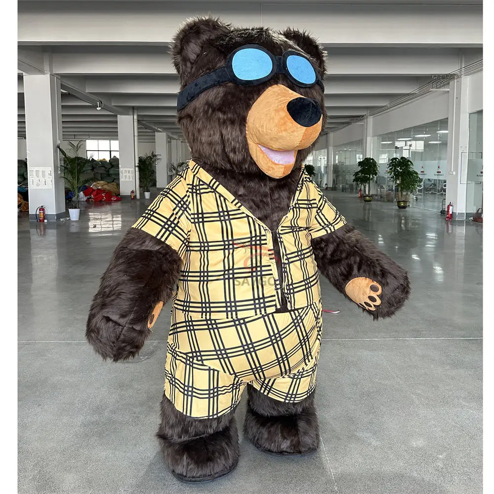 CE Certified 2.6M Brown Polar Bear Inflatable Mascot Costume Walking Cat Mascot Glasses Brown Bear Mascot Costume Unique