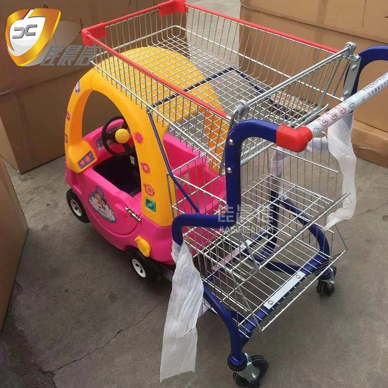 黄色のカラフルな子供用折りたたみ式スチール製ショッピングカート、4