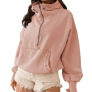 2023 New Arrival Women  Half-zip Hoodie Oversize Custom Prints Sweatshirt 2023 Custom Embroidery Clothing  Cropped Hoodie Woman