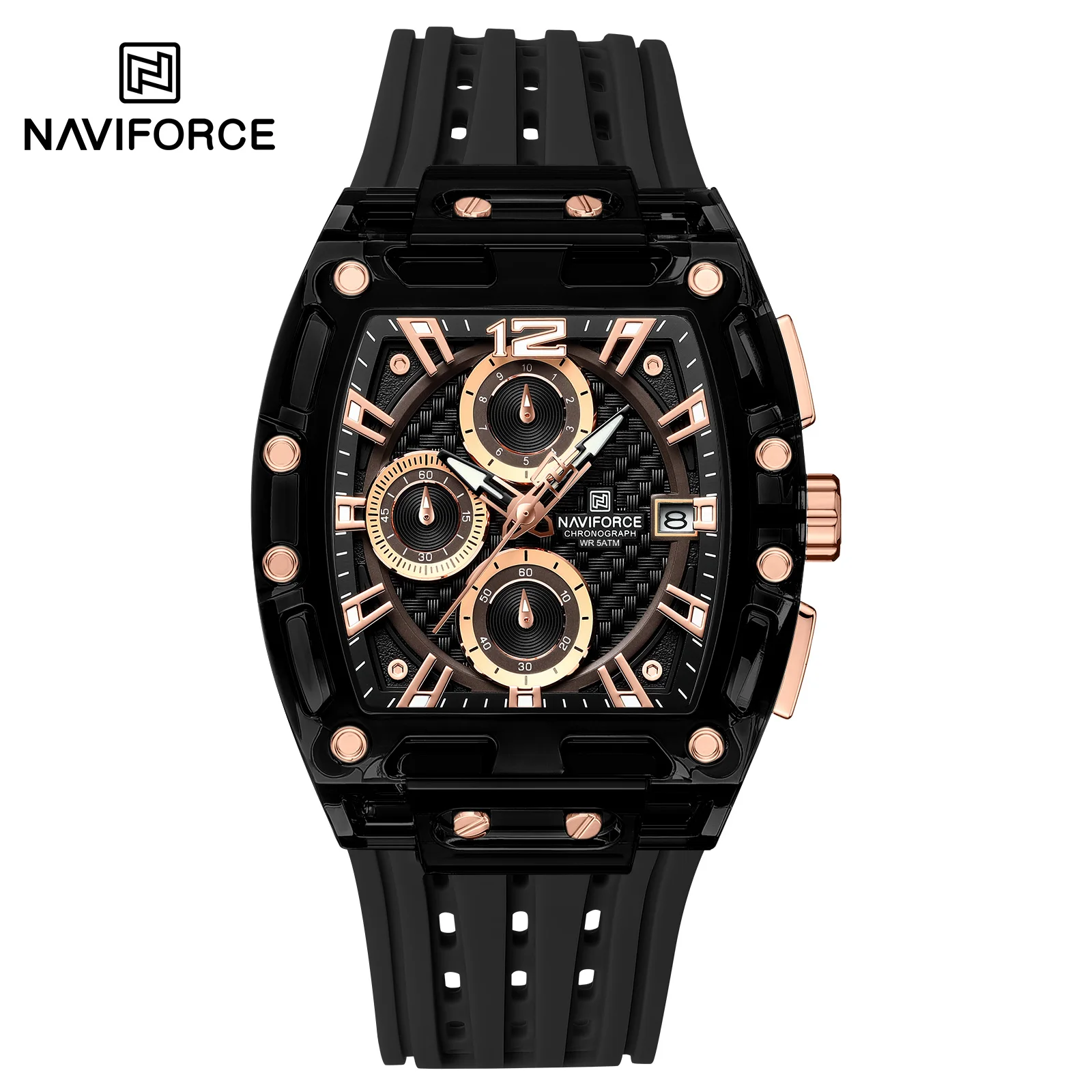 NAVIFORCE Official 7105 Six Finger Chronograph Watch Plastic Wrist Watch Silicone Strap Sport Watches