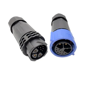 3+9pin 20A+5A push locking IP67 waterproof power and data hybrid female plug connector for field installation