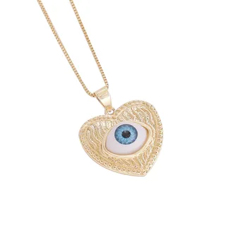 Personalized Fashion Jewelry 18K Gold Plated Diamond Palm Love Geometry Blue Eyes Demon Eye Pendant Necklace Jewelry For Women