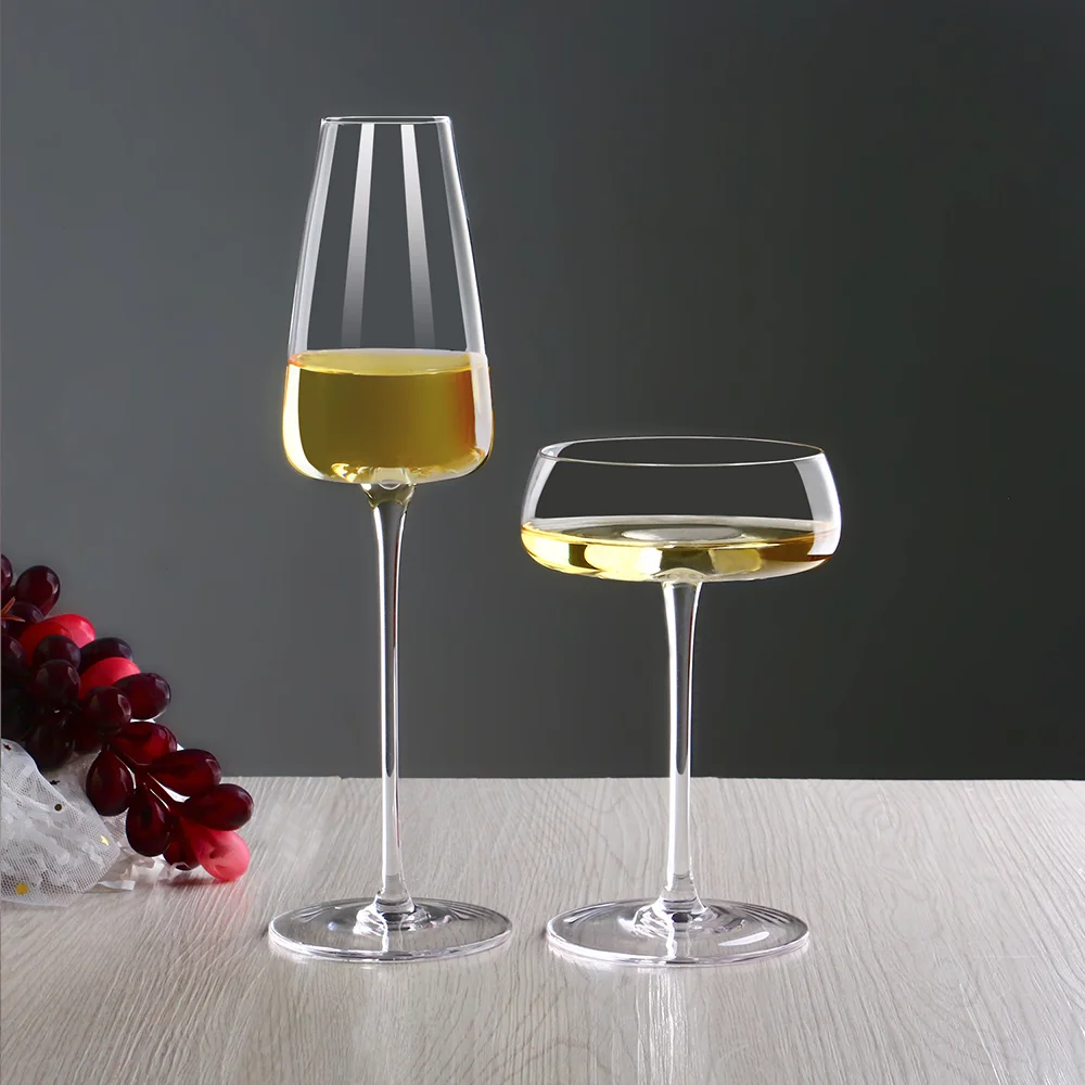 Handmade Flat Bottom clear Thin Stem Personalized Goblet champagne Glasses Flutes Custom Luxury Crystal Coupe Red Wine Glass