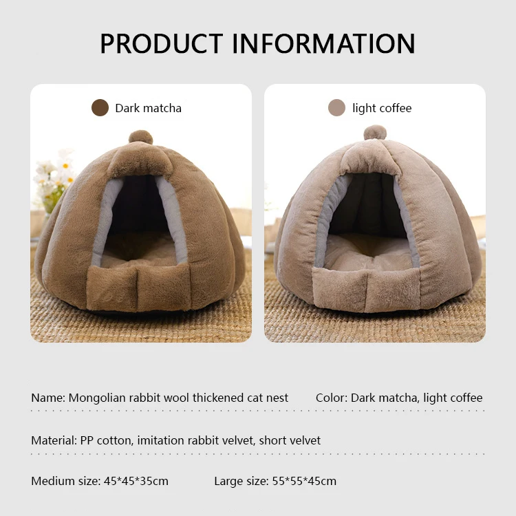 Indoor Pet House With Removable Cushion Enclosed Warm Cat Dog Bed House