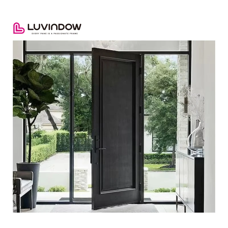 Luvindow Traditional Customized Design Oak Pine Cherry Solid Wood Entry Pivot Hinged Swings Both Ways Doors