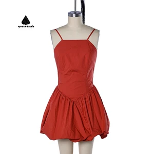 Customizable Label Fashion Casual Elegant Adjustable Strap Pleats Ruffles Dress Smock Waist Casual Party Women's Summer Dress