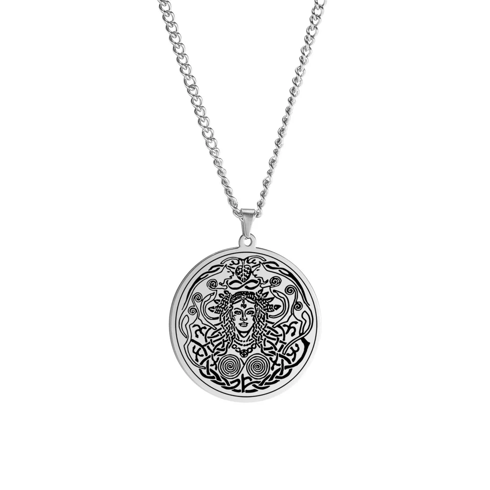 HLSS358 Freya Freyja Necklace Goddess Cats Norse Pagan Viking Amulet Talisman Jewelry Laser Cut Stainless Steel Pendant Necklace