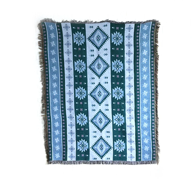 Custom Woven Blanket 100 Recycled Cotton Throw Rugs Geometric Tapestry