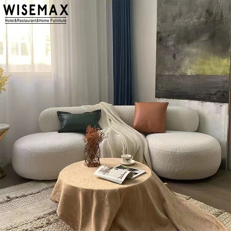 WISEMAX FURNITURE Italian Modern Sofas Fabric Lamb Wool Teddy Curved Shaped Floor Sofa Modular Living Room Sofa Set for Villa