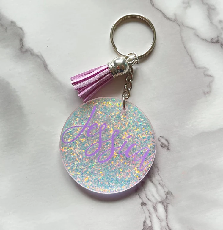 Uniquely You Custom Products Sequin Filled Monogram Keychain