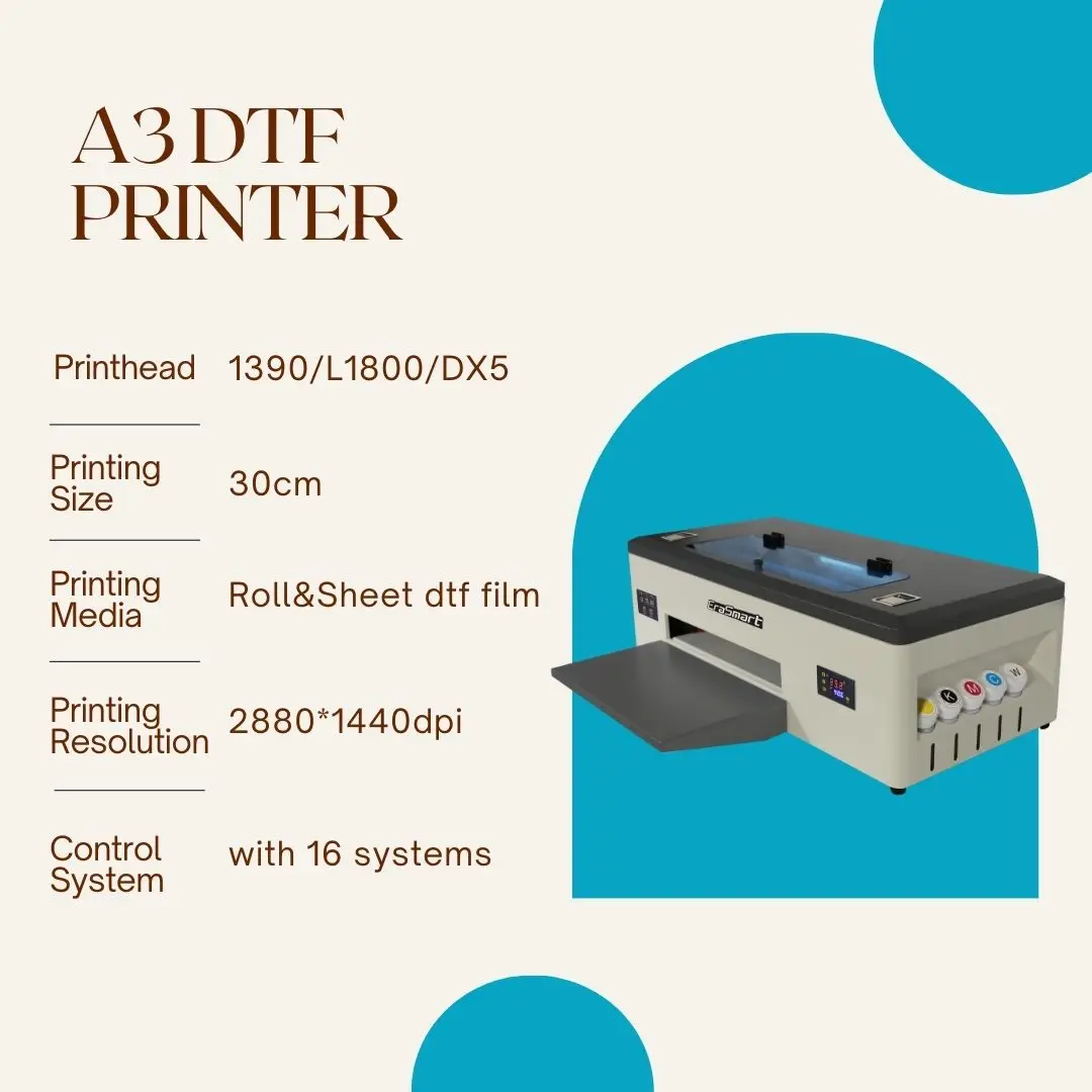 Erasmart Small Desktop Roll to Roll Portable Fabric Printing Machine Digital Inkjet A3 Dtf Printer 1390 Head for T Shirt