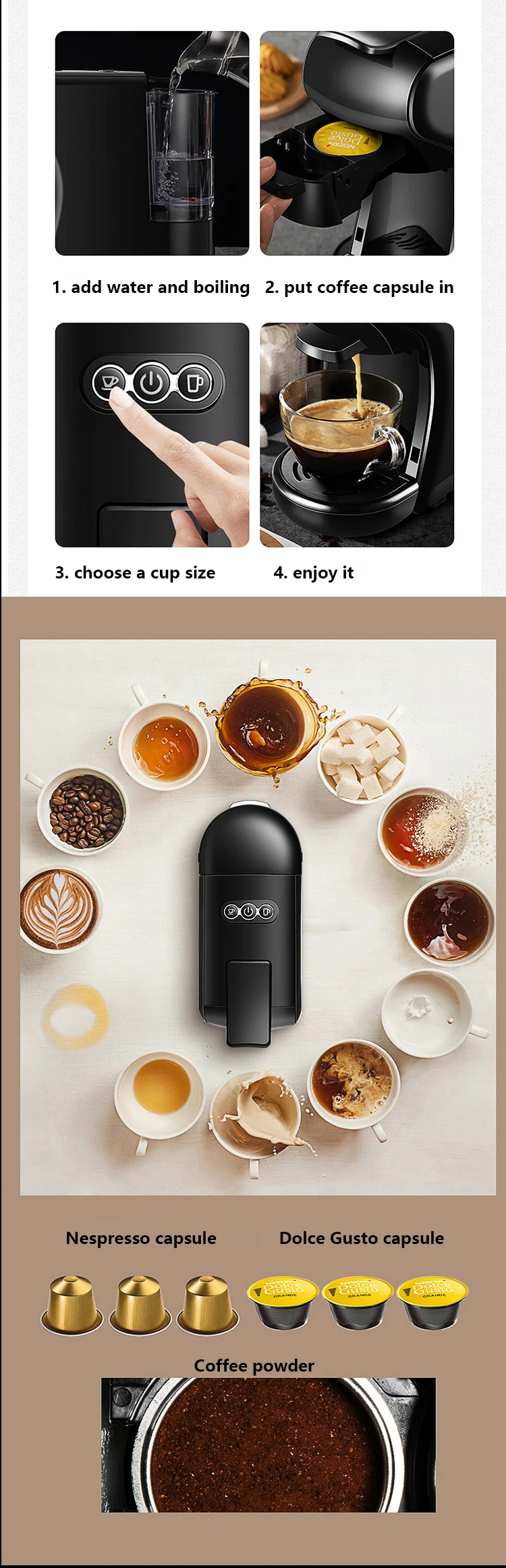 Wholesale 1450w Electric Capsule Coffee Machine 19bar Espresso Coffee