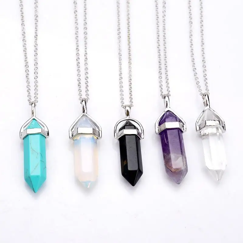Natural Crystal Quartz Healing Point Chakra Gem Bead Stone Pendant for Necklace 