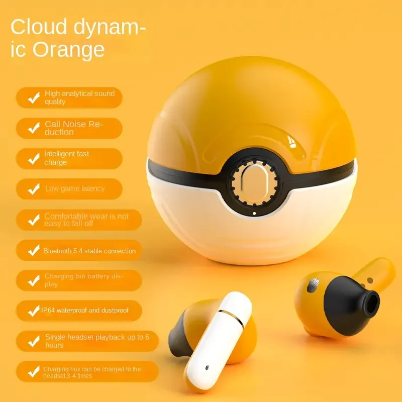 Pokemoned Pikachu True Wireless Blue--tooth Head-phones Elf Ball Boys and  Girls Festival Gift Cartoon Earplugs TWS Wheat