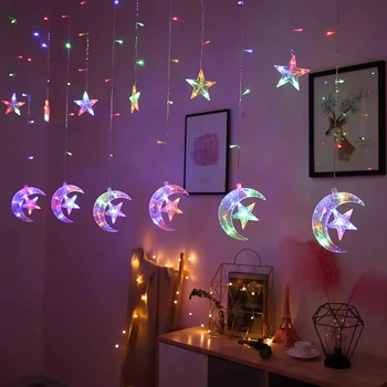 Ramadan Decorative Lights 138 Led Moon Star Led Lights String Wedding Christmas Curtain Diwali Lights