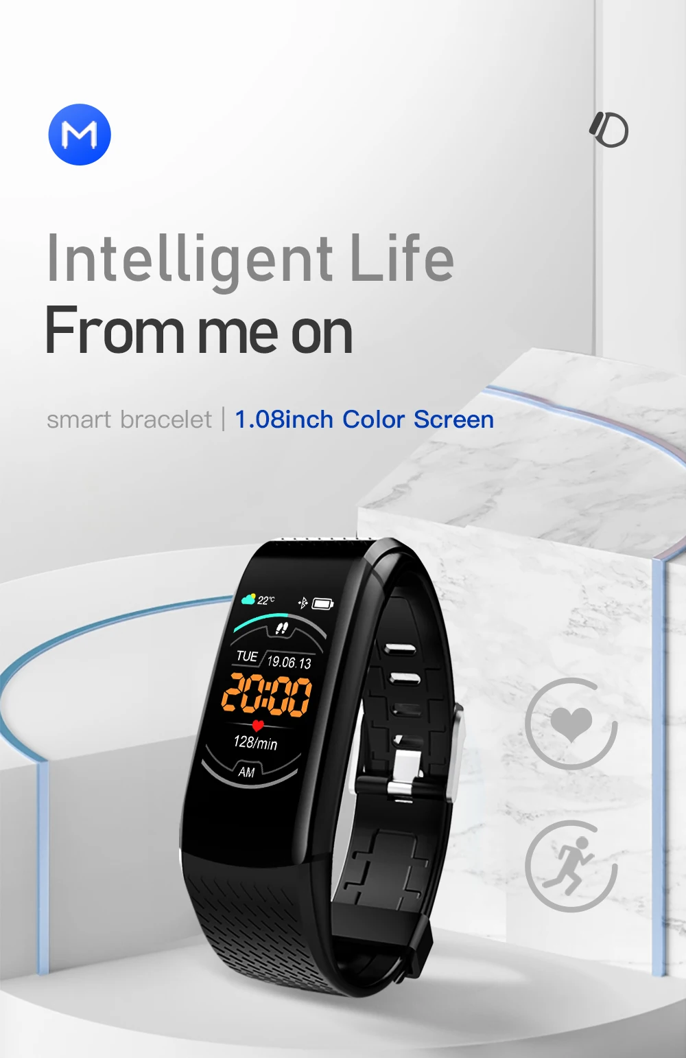 Miyou New E58 Heart Rate Smart Bracelet Heart Rate Blood Pressure Blood Oxygen Sleep Detection Flashing Decorative Light Movement