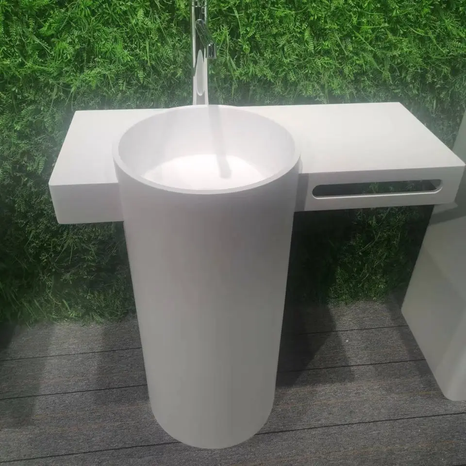 Modern Design Freestanding Hand Wash Basin Rectangular Stone Pedestal for Bathroom Countertop Dining Room Free Standing Sink