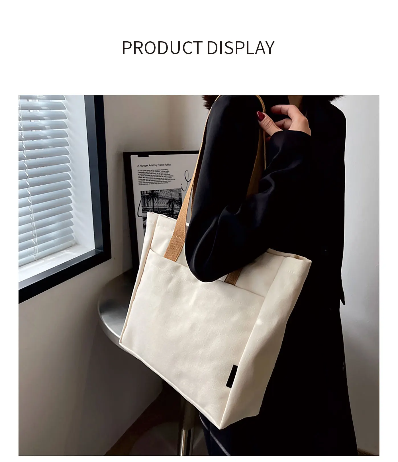 Custom Reusable Cotton Canvas Tote Bag With Pocket And Zipper Custom