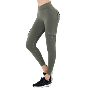 High Elasticity Solid Four-Way Stretch Plus Size High Waist Women Fitness Leggings Workwear Cargo Yoga Pants with Pocket
