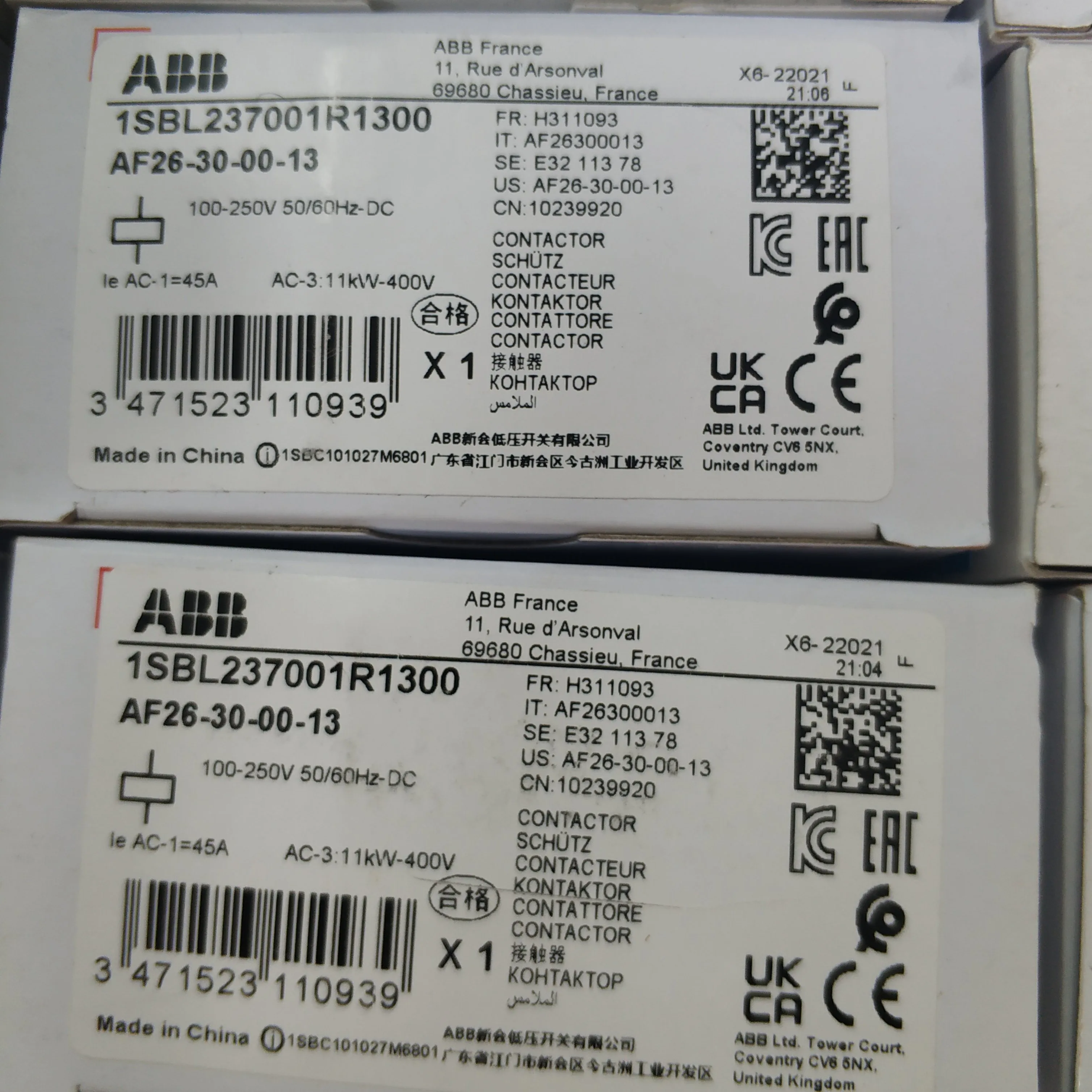Abbs交流接触器af26-30-00-13 1sbl237001r1300 100 ~ 250v - Buy 交流接触器,电磁接触器,电接触 ...