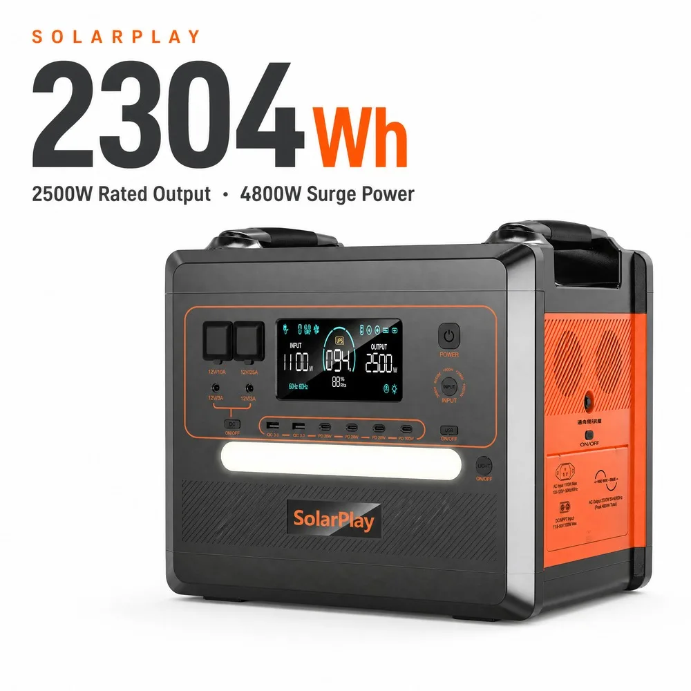 2304Wh 2500W LiFePO4 Portable Power Station with UPS 14 Ports Pure Sine Wave for Home Emergency Backup