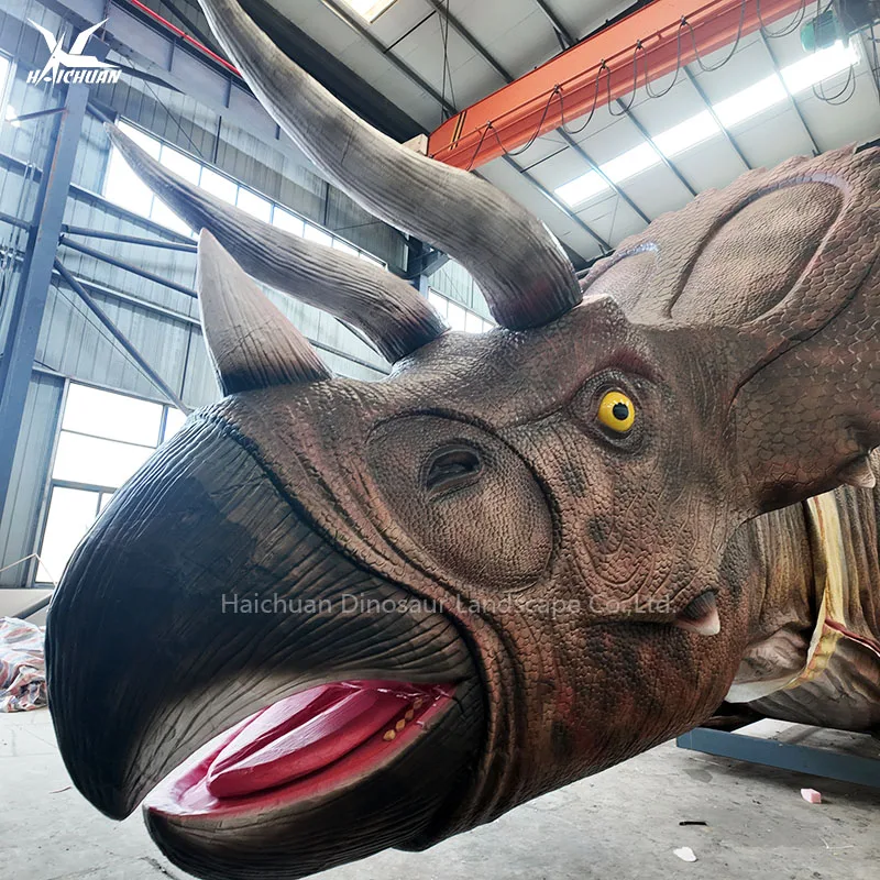 China Dinosaur Manufacturer L=20m Huge Full Scale Animatronic Triceratops Dinosaur Model for Dino Adventure Park Decoration