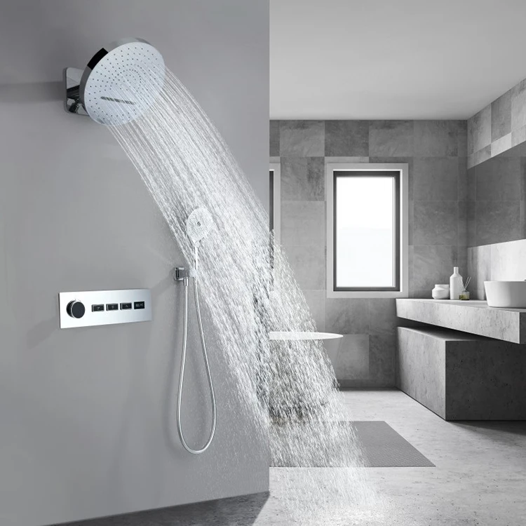 Juego de mezclador de ducha con pantalla digital oculta, montado en la pared, frío y caliente