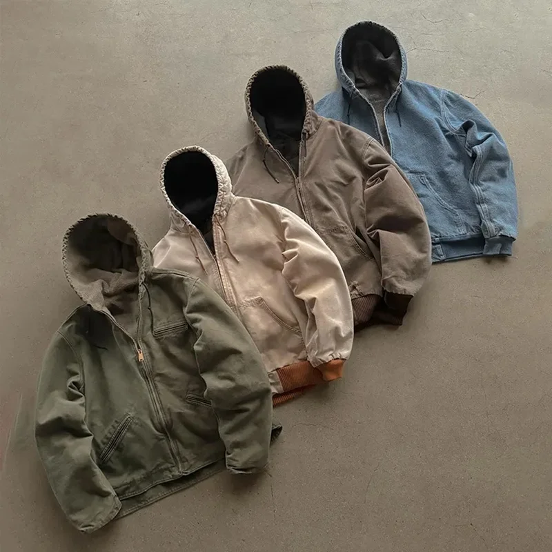 GINWEN Custom Khaki Wash Heavy Canvas Work Jacket Lined Vintage Worker Carpenter Jacket for Men