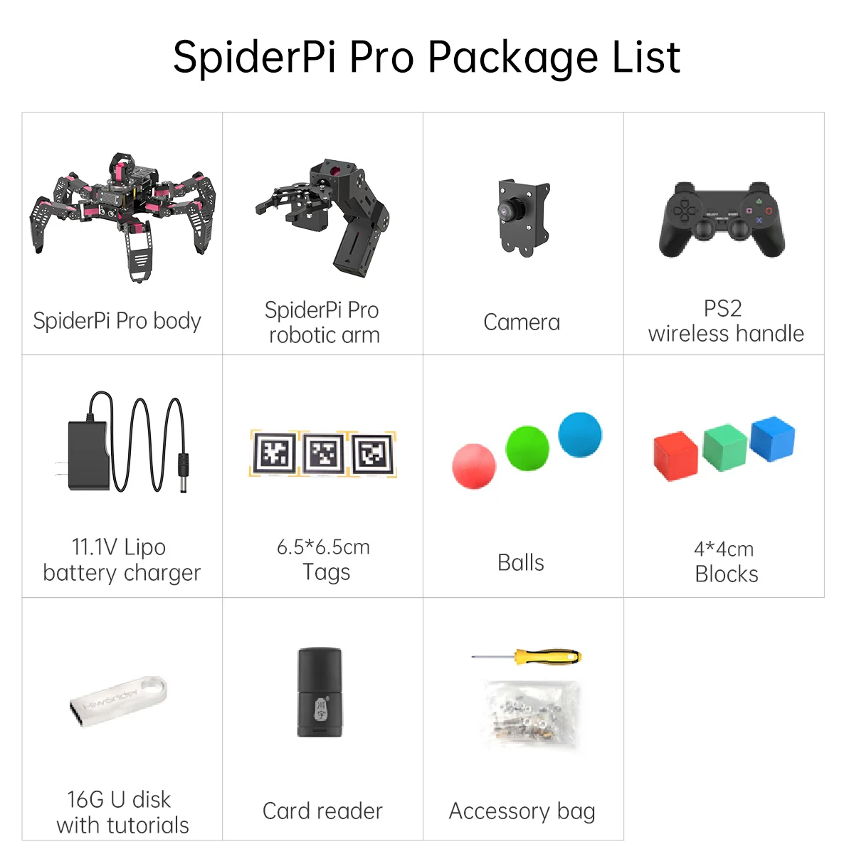Hiwonder SpiderPi Pro Hexapod Robot with AI Vision Robotic Arm AI 6-Leg Spider Robot Powered by Raspberry Pi