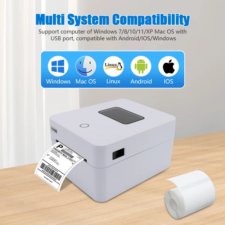 YHDAA Fast Speed Print Auto Stripping Label Printer 110mm Usb Port Desktop Thermal Label Printer for Android Ios Windows