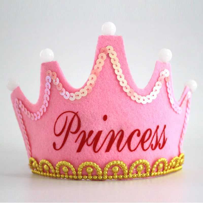 New LED Light up Felt Birthday Hats Princess King Happy Birthday Crown Hat Birthday Party Hat for Kids and Adults